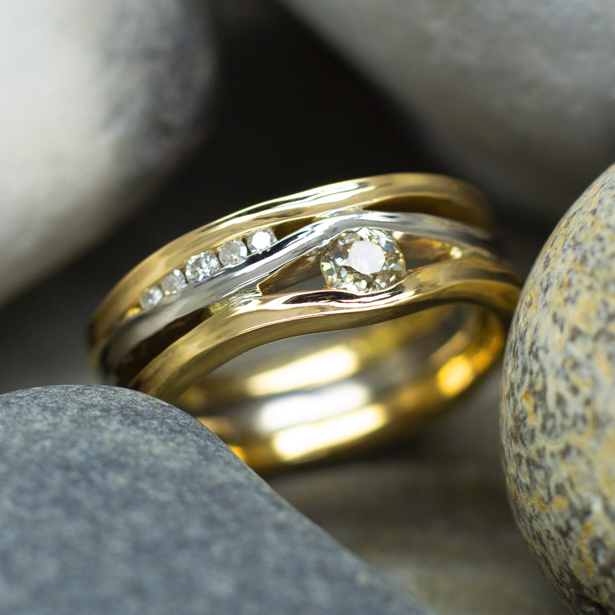 Trap Three Band Diamond Ring